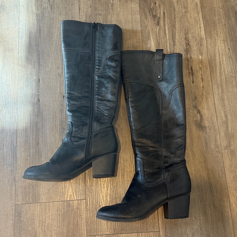 Black Knee-High Faux Leather Boots